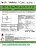 Enduit de façade allégé CFA18 (sable + ciment + chaux + billes de polystyrène)